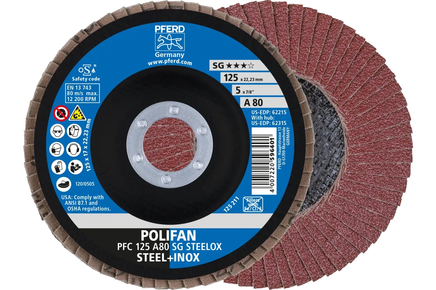 Picture of Pferd Flap Disc, 5" x 7/8, A SG Steelox, 80 Grit, T29, Conical, Aluminum oxide